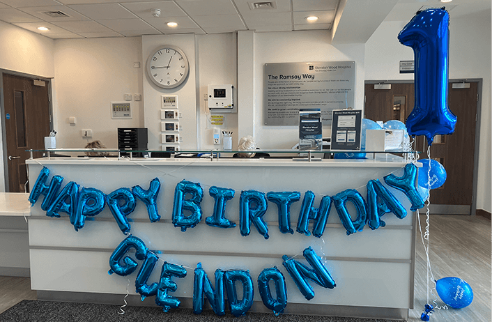 balloons on a reception desk