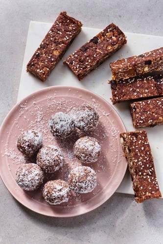 chocolate brownies and balls on a plate