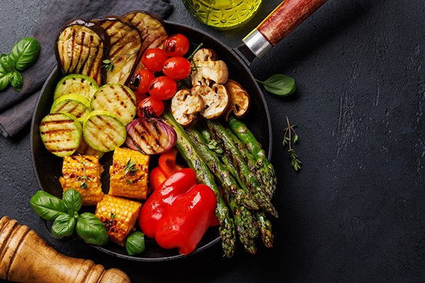 grilled vegetables in a pan