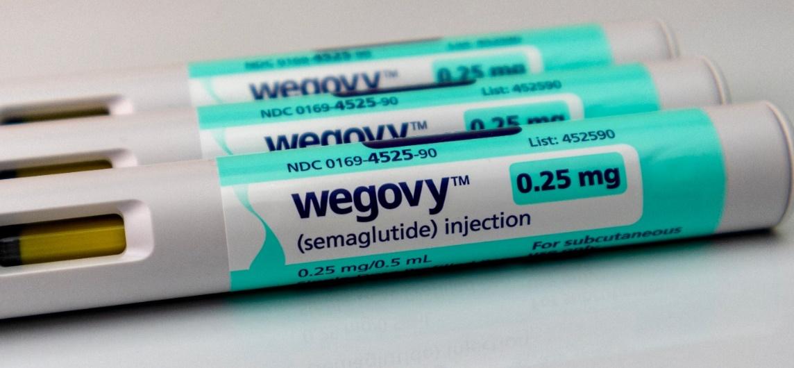 A close-up of a few wegovy syringes